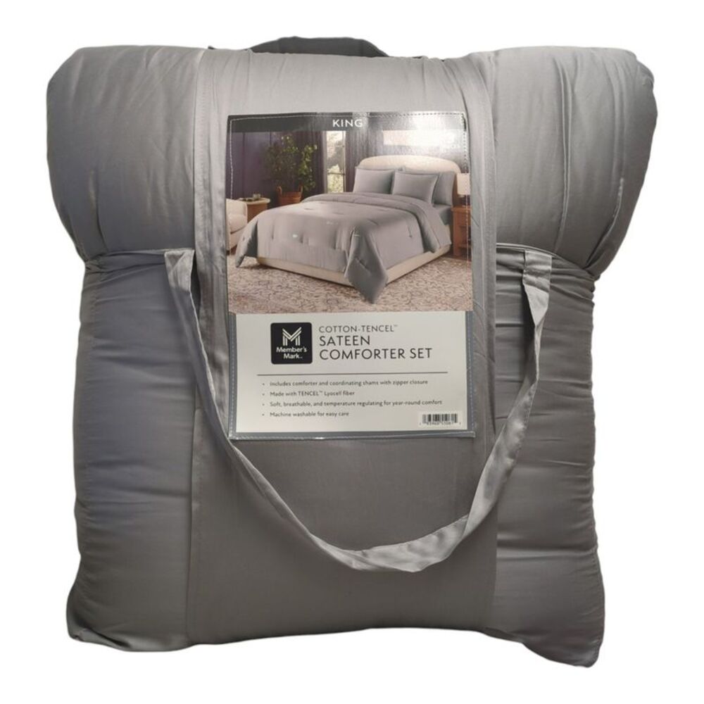 Member’s Mark 3-Piece Cotton-Tencel Sateen Comforter Set, King - Grey
